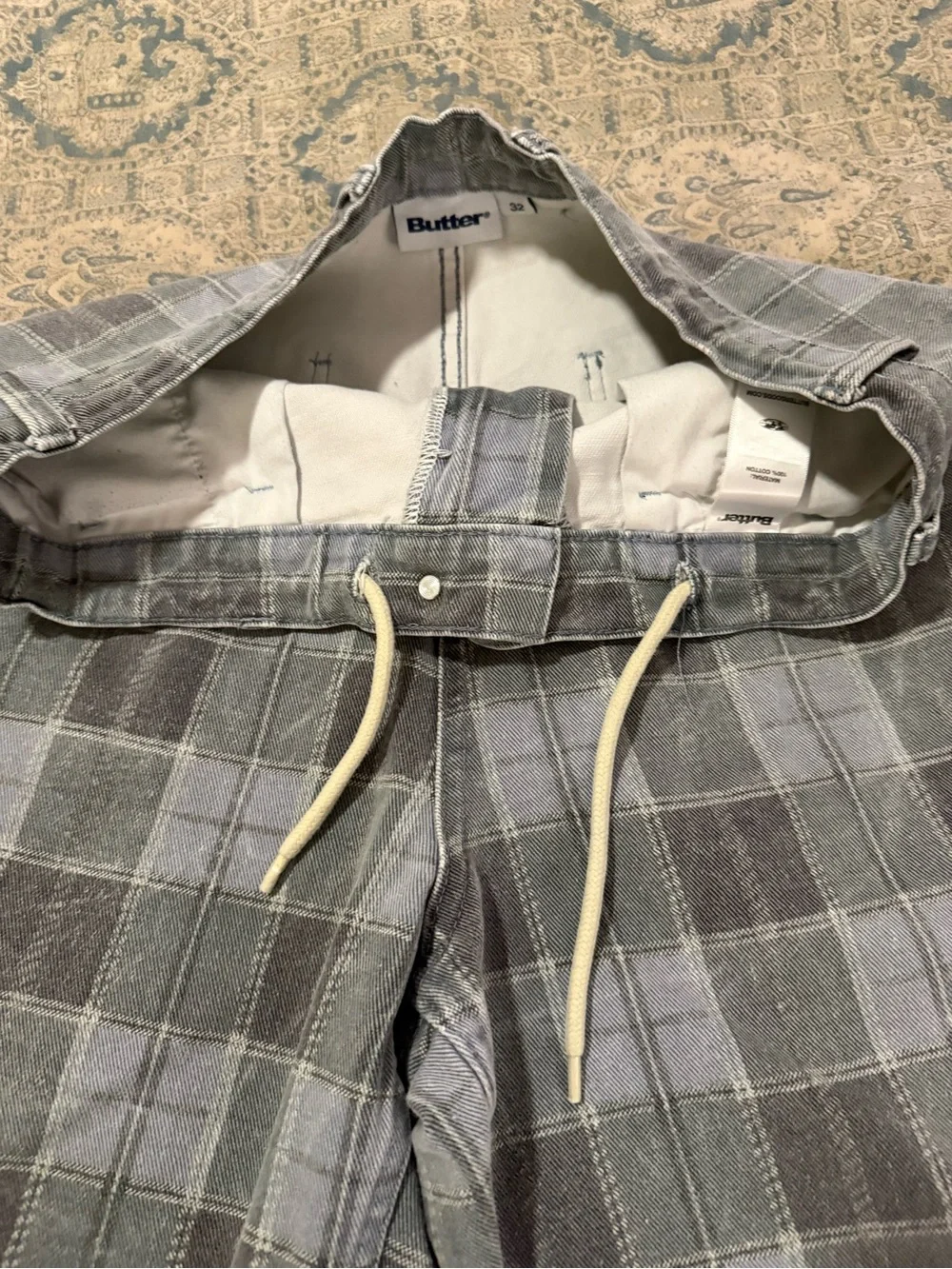 Butter Men's Gray/Blue Plaid Flat Front Shorts